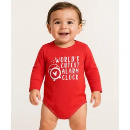Doodle Poodle 100% Cotton Knit Full Sleeves Onesie With Alarm Clock Print - Red-picture-27
