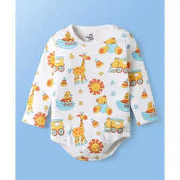 Doodle Poodle 100% Cotton Knit Full Sleeves Onesie With Animal Print - White-picture-29