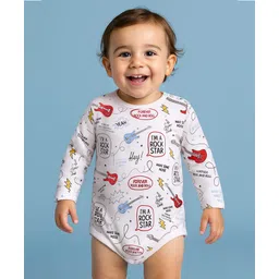 Doodle Poodle 100% Cotton Knit Full Sleeves Onesie With Guitar Print - White-picture-22