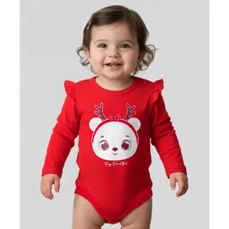 Doodle Poodle 100% Cotton Knit Full Sleeves Onesie With Reindeer Print - Red-picture-33