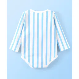 Doodle Poodle 100% Cotton Knit Full Sleeves Onesies Stripes & Text Print Pack of 2- Blue & White image 5