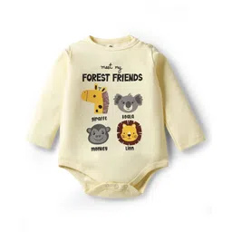 Doodle Poodle 100% Cotton Knit Full Sleeves Onesies With Animal Print - Cream image 2