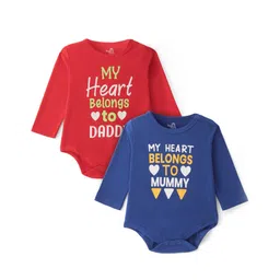 Doodle Poodle 100% Cotton Knit Full Sleeves Onesies with Text Print Pack of 2 - Red & Blue-picture-27