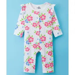 Doodle Poodle 100% Cotton Knit Full Sleeves Romper With Floral & Polka Dot Print - White-picture-35