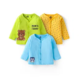 Doodle Poodle 100% Cotton Knit Full Sleeves Star & Teddy Printed Jhablas Pack of 3 - Lime Green Blue & Yellow-picture-17
