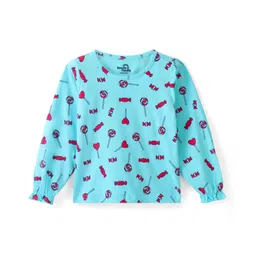 Doodle Poodle 100% Cotton Knit Full Sleeves T-Shirt with Toffee Print - Blue-picture-23