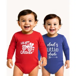 Doodle Poodle 100% Cotton Knit Full Sleeves Text Printed Onesies Pack Of 2 - Red & Navy Blue-picture-32