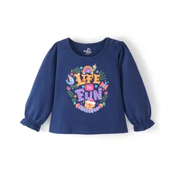 Doodle Poodle 100% Cotton Knit Full Sleeves Top with Text Print -Navy Blue image 1