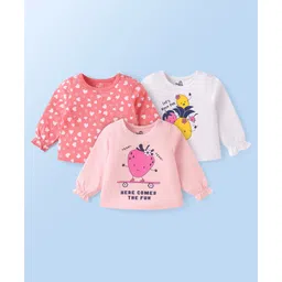 Doodle Poodle 100% Cotton Knit Full Sleeves Tops with Hearts & Text Print Pack of 3 - Pink White & Dark Pink-picture-19