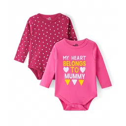 Doodle Poodle 100% Cotton Knit Full SleevesOnesies with Heart & Text Print Pack of 2 - Dark Pink & Maroon-picture-34