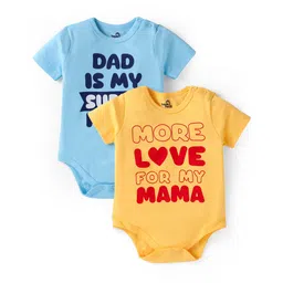 Doodle Poodle 100% Cotton Knit Half Sleeves Text Printed Onesies Pack of 2 - Blue & Yellow-picture-13