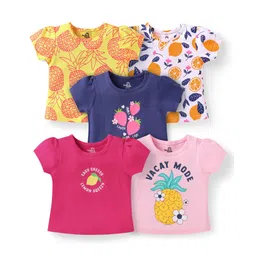 Doodle Poodle 100% Cotton Knit Half Sleeves Tops With Fruit Print Pack of 5 - Multicolor-picture-14
