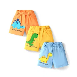 Doodle Poodle 100% Cotton Knit Knee Length Shorts With Dino Print Pack Of 3 - Yellow Light Blue & Orange-picture-31