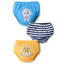 Doodle Poodle 100% Cotton Single Jersey Knit Briefs With Space Theme Print Pack Of 3 - Yellow Navy Blue & Light Blue-picture-21