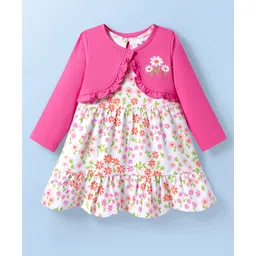 Doodle Poodle 100% Cotton Single Jersey Knit Frock With Shrug & Tree Print - Red & White-picture-17