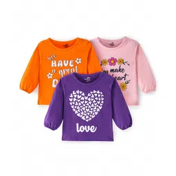 Doodle Poodle 100% Cotton Single Jersey Knit Full Sleeves Floral & Hearts Printed Tops Pack of 3 - Orange Purple & Pink-picture-20