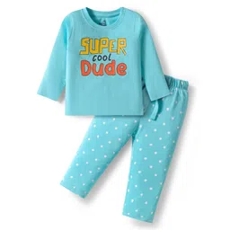 Doodle Poodle 100% Cotton Single Jersey Knit Full Sleeves Night Suit With Text Print - Light Blue-picture-32