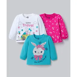 Doodle Poodle 100% Cotton Single Jersey Knit Full Sleeves Top With Animal Print Pack Of 3 - White Pink & Light Blue-picture-35