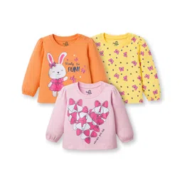 Doodle Poodle 100% Cotton Single Jersey Knit Full Sleeves Top With Floral Print Pack Of 3 - Yellow Pink & Orange-picture-33