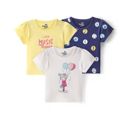 Doodle Poodle 100% Cotton Single Jersey Knit Half Sleeves Top Girl Print Pack Of 3 - Navy Blue Yellow & White-picture-14