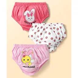 Doodle Poodle 100% Cotton Single Jersey Knit Panties With Floral & Bunny Print Pack Of 3 - Pink White & Red image 1
