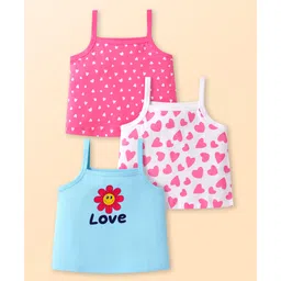 Doodle Poodle 100% Cotton Single Jersey Knit Singlet Sleeves Slips with Hearts & Text Print Pack of 3 - Pink Turquoise & White-picture-22