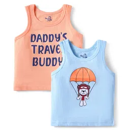 Doodle Poodle 100% Cotton Single Jersey Knit Sleeveless Vests With Text Print Pack Of 2 - Light Blue & Peach-picture-37
