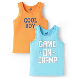 Doodle Poodle 100% Cotton Single Jersey Knit Sleeveless Vests With Text Print Pack Of 2 - Paradise Orange & Splish Splash Bluemelange-picture-20