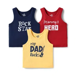Doodle Poodle 100% Cotton Single Jersey Knit Sleeveless Vests With Text Print Pack Of 3 - Red Navy Blue & Yellow-picture-29
