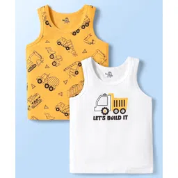 Doodle Poodle 100% Cotton Single Jersey Knit Sleeveless Vests With Vehicle Print Pack Of 2 - Yellow & White-picture-38