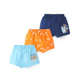 Doodle Poodle 100% Cotton Single Jersey Knit Trunks with Beach Theme Print Pack of 3 - Orange Navy & Light Blue-picture-36