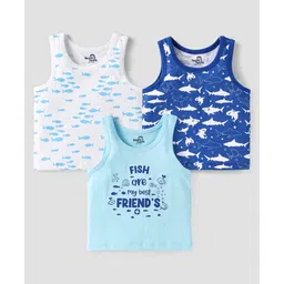 Doodle Poodle 100% Cotton Single Jersey Knit Vests With Fish Print Pack Of 3 - Blue Light Blue & White-picture-30