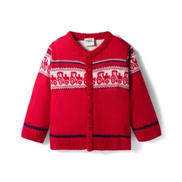 Doodle Poodle Knitted Full Sleeves Front Open Sweater with Jaquard Knit Design - Red-picture-16