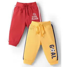 Doodle Poodle Single Jersey Knit Full Length Track Pants With Text Print & Tape Detailing Pack Of 2 - Red & Yellow-picture-27