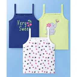 Doodle Poodle Single Jersey Singlet Sleeves Slips With Floral & Animal Print Pack of 3 - Navy Blue White & Green-picture-26