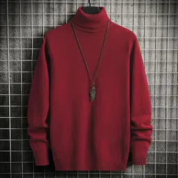doomee Men Solid High Neck Maroon Sweater-picture-12
