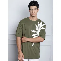 DOOR74 Men Floral Printed Drop-Shoulder Sleeves T-shirt-picture-23