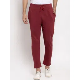 DOOR74 Men Maroon Relaxed-Fit Cotton Track Pants-picture-11