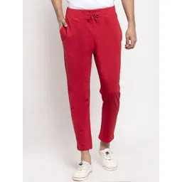 DOOR74 Men Red Cotton Relaxed-Fit Track Pants-picture-12