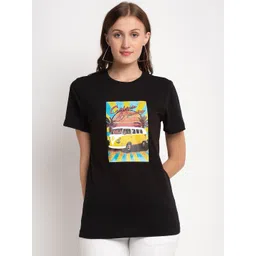 DOOR74 Women Black California Dreaming Printed Round Neck T-shirt-picture-17