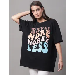DOOR74 Women Black Typography Printed Oversize T-shirt-picture-30