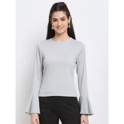 DOOR74 Women Grey Bell Sleeve T-shirt-picture-22