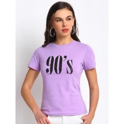 DOOR74 Women Purple Typography Printed Cotton T-shirt-picture-24