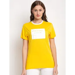 DOOR74 Women Yellow Printed Round Neck T-shirt-picture-16