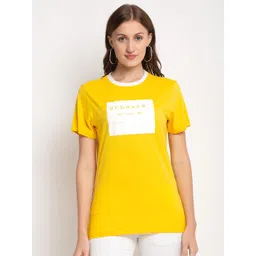 DOOR74 Women Yellow Typography Printed Cotton T-shirt-picture-25