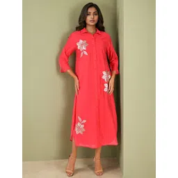 Dora Dori Floral Embroidered Shirt Midi Dress-picture-41