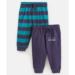 Doreme Cotton Ankle Length Lounge Pants Stripe & Text Print Pack Of 2 - Navy Blue & Green-picture-20
