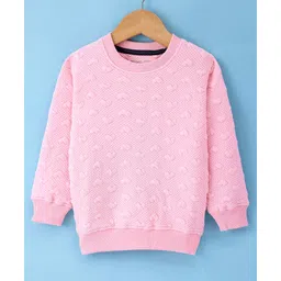 Doreme Cotton Knit Full Sleeves Sweatshirt With Solid Colour & Embossed Heart Design - Pink-picture-16