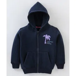 Doreme Fleece Full Sleeves Hooded Sweat Jacket Text Print- Blue-picture-16