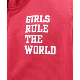 Doreme Fleece Full Sleeves Hooded Sweat Jacket Text Print- Pink image 3
